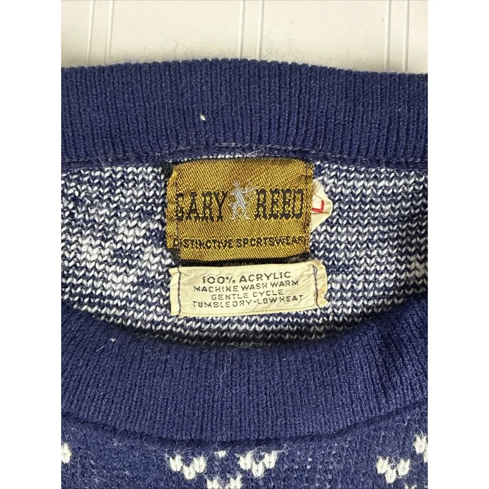 Vintage Gary Reed Sweater Crewneck Pullover Winter Snow Moose Blue Size L - Picture 4 of 5